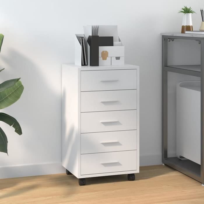 342673 vidaXL Chest of Drawers with Castors High Gloss White Engineered Wood