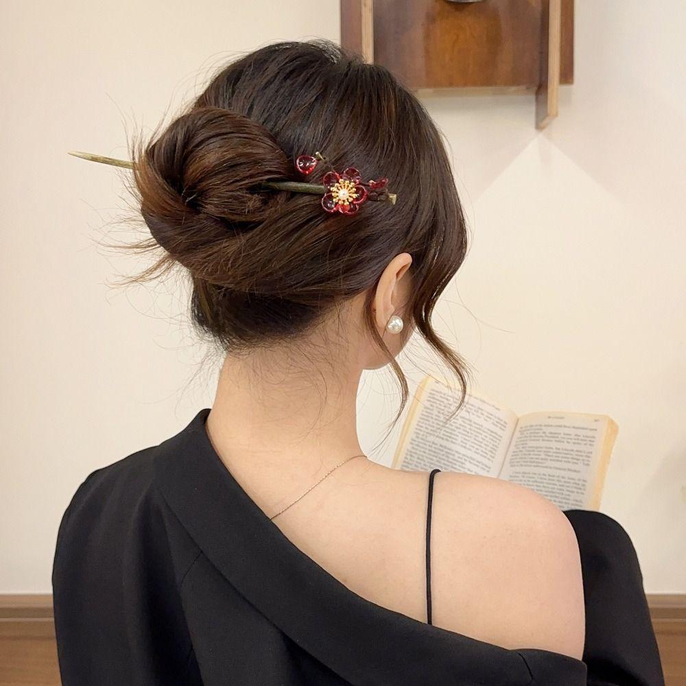 Maple Leaves Hanfu Hair Chopsticks Wooden Flower Hair Fork Chinese Style Hair Stick  Perform