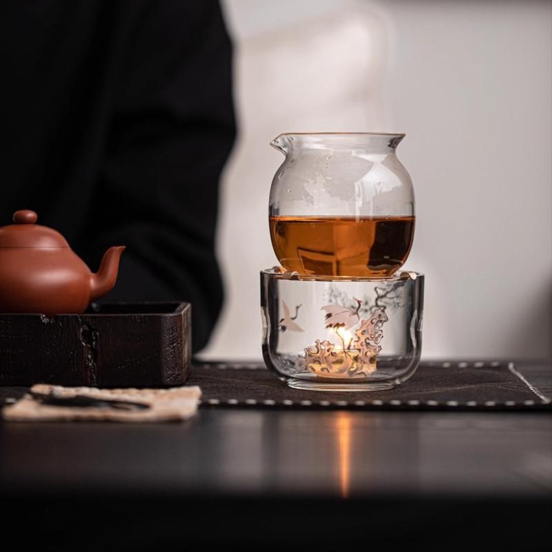 Heat-resistant glass candle base heating tea stove new Chinese style household tea art insulation tea stove
