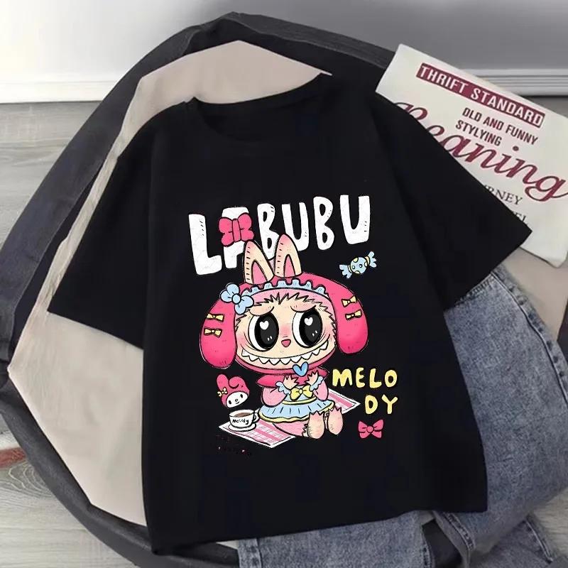 Letní Labubu Dětské Oblečení Chlapecké Oblečení Dětské Roztomilé Kreslené Potisknuté Tričko s Krátkým Rukávem Dívčí Labubu Letní Ležérní Top Volný