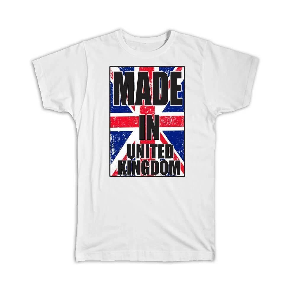 Gift T-Shirt : Made In United Kingdom Flag Retro Artistic British Expat Country M