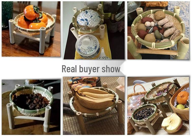 Handmade Bamboo Woven Basket Set - Round Winnowing Basket and Snack Plate for Hotel or Restaurant Use