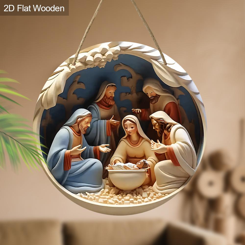 Nativity Scene Wooden Sign - Charming Vertical Christmas Sign with Jesus Theme - Unique Decorative Sign and Plaques - Ideal Front Door Decor