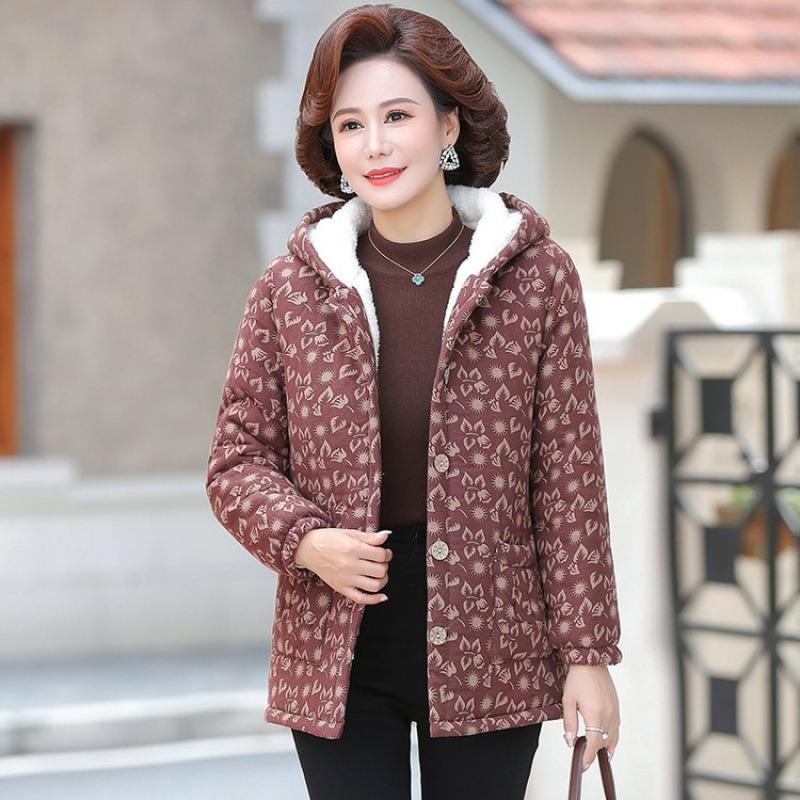 

Флисовая утолщенная одежда с хлопковой набивкой женская зимняя новая женская зимняя одежда куртки с хлопковой набивкой с капюшоном цветочная теплая одежда с хлопковой набивкой 5XL [recommended 150-80kg]