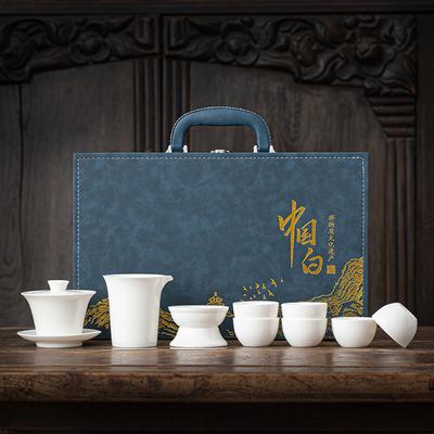 Suet Jade White Porcelain Kung Fu Tea Set Home Office Teapot Cover Bowl Teacup