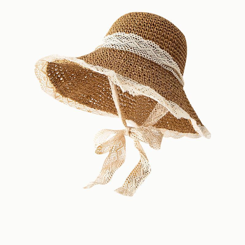 Summer Hats for women sun hat Lace Ribbon Sunshade Sun Protect Beach Accessories Sunhat Big Brim Vacation Foldable Cap Wholesale