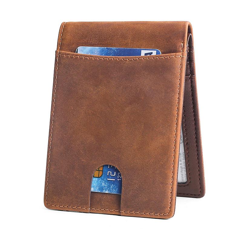 Crazy Horse Skin Men's Wallet Retro Genuine Leather RFID Blocking Multifunctional Anti-theft Brush