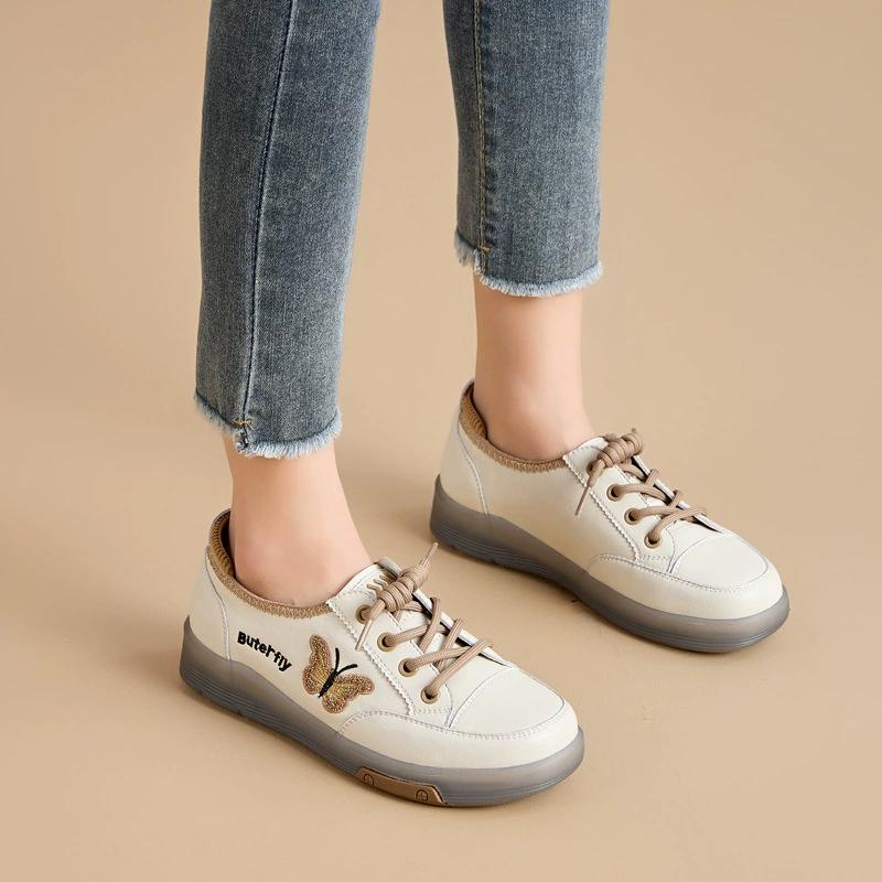 GKTINOO Women Sneakers 2025 Spring New Genuine Leather Loafers Women Casual Soft Soled Lace-up Women's White Shoes Large Size