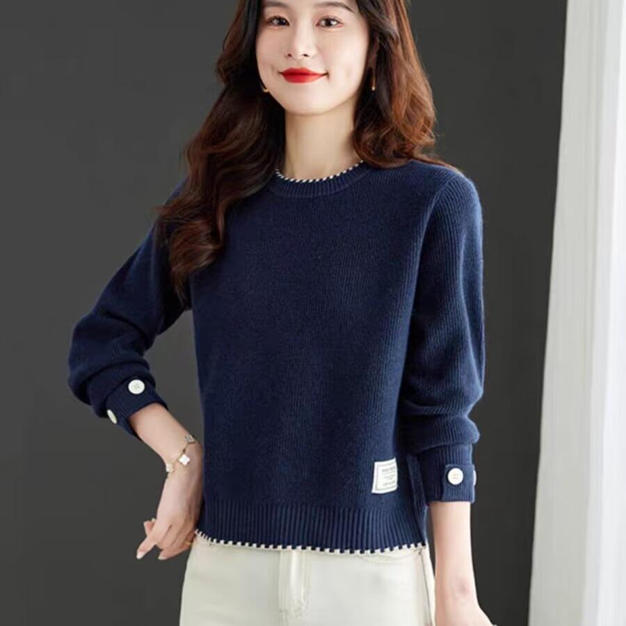 

Маленький свитер для женщин Красный свитер Модный и универсальный Вязаный базовый флисовый свитер с круглым вырезом L