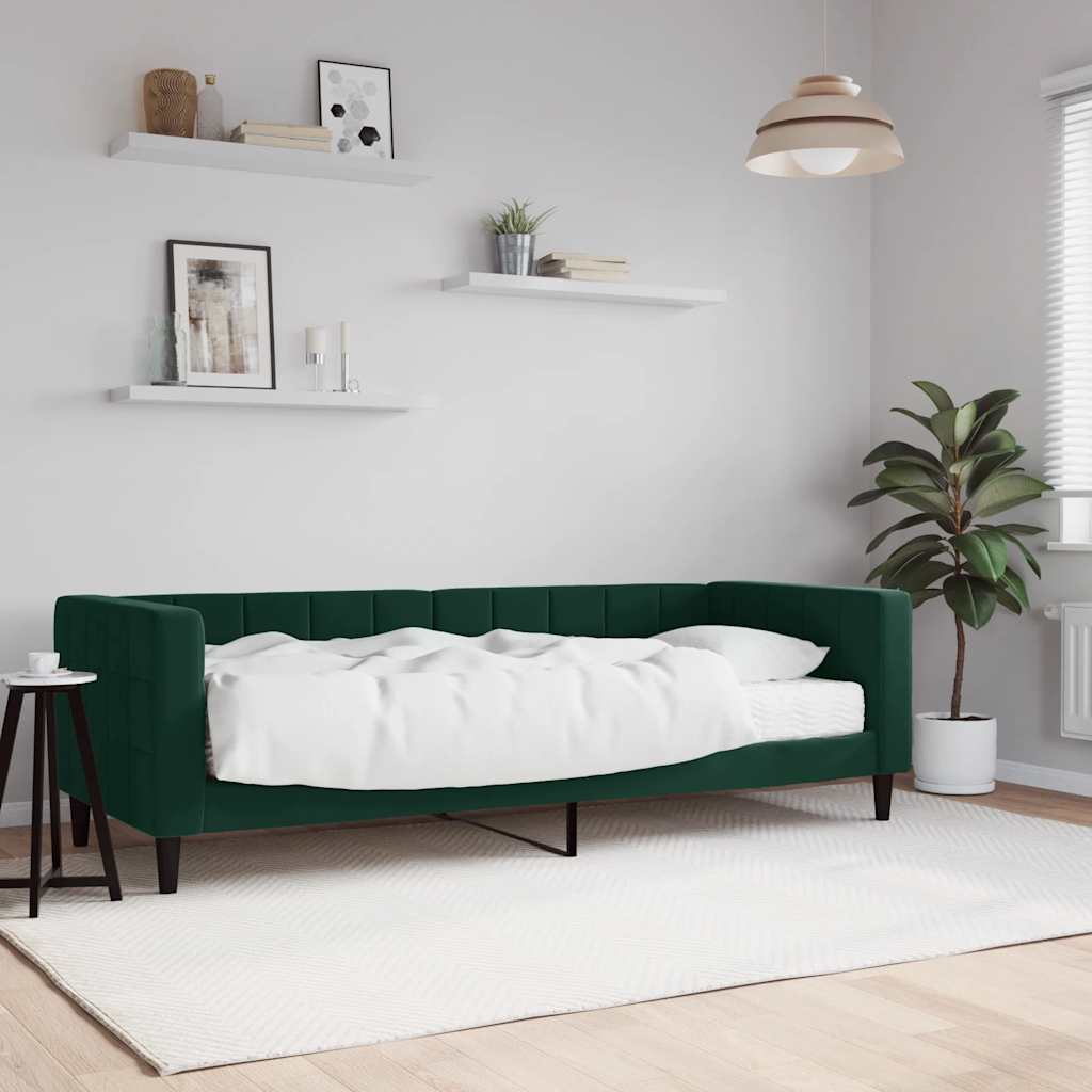 Daybed with Mattress Dark Green 80 X 200 Cm Velvet