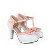 Plus Size32-46Girl Women High Heel Shoe Sandals Round Toe Heel Pumps Women Platform Pumps Pearl Bow Party Wedding Shoes T Strap