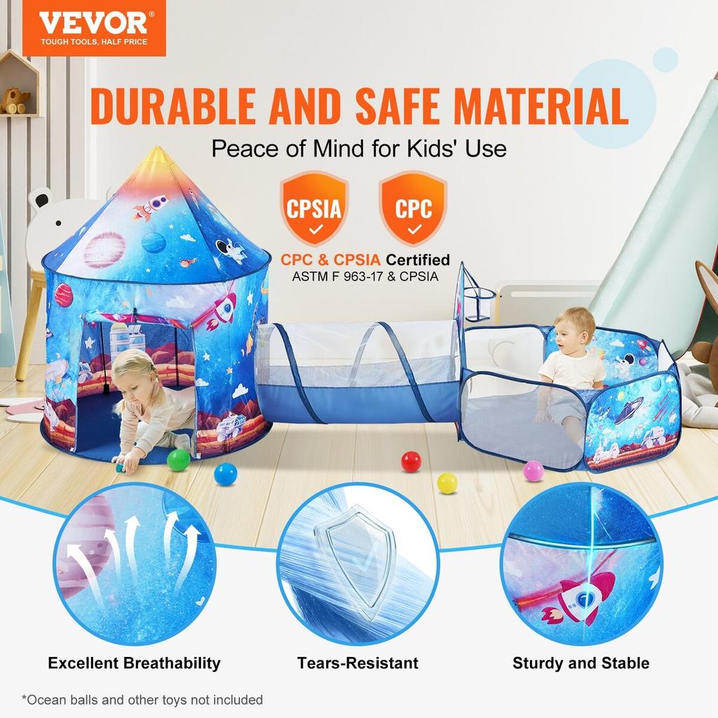 3 in 1 Kids Play Tent with Tunnel for Boys, Girls, Babies and Toddlers, Indoor/Outdoor Pop Up Playhouse with Carrying Bag & Banding Straps Birthday