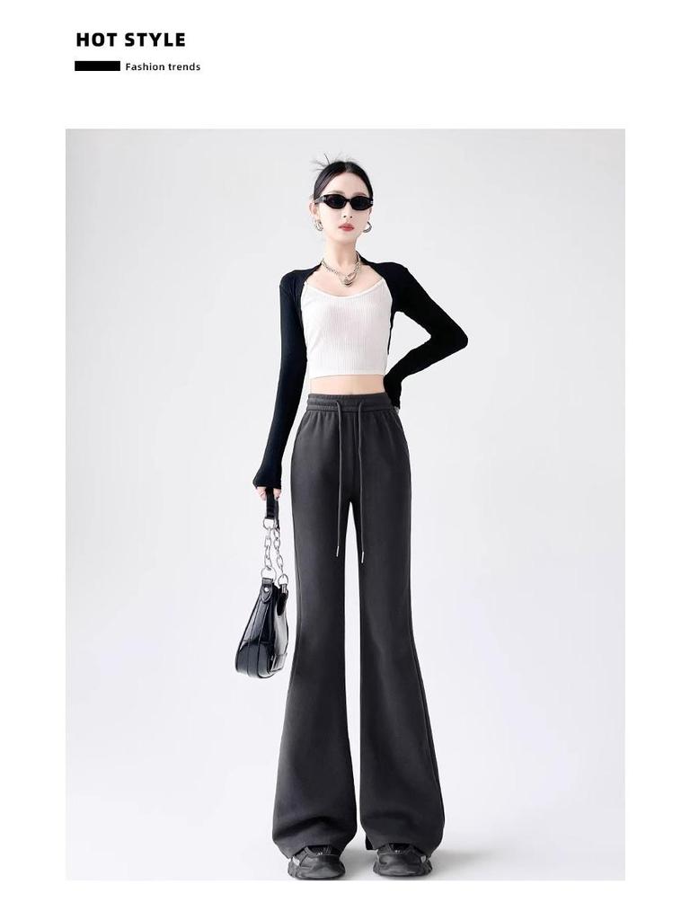 Petite Gray Micro Flare Sweatpants - High Waist, Draped American Style for Spring & Autumn (145)