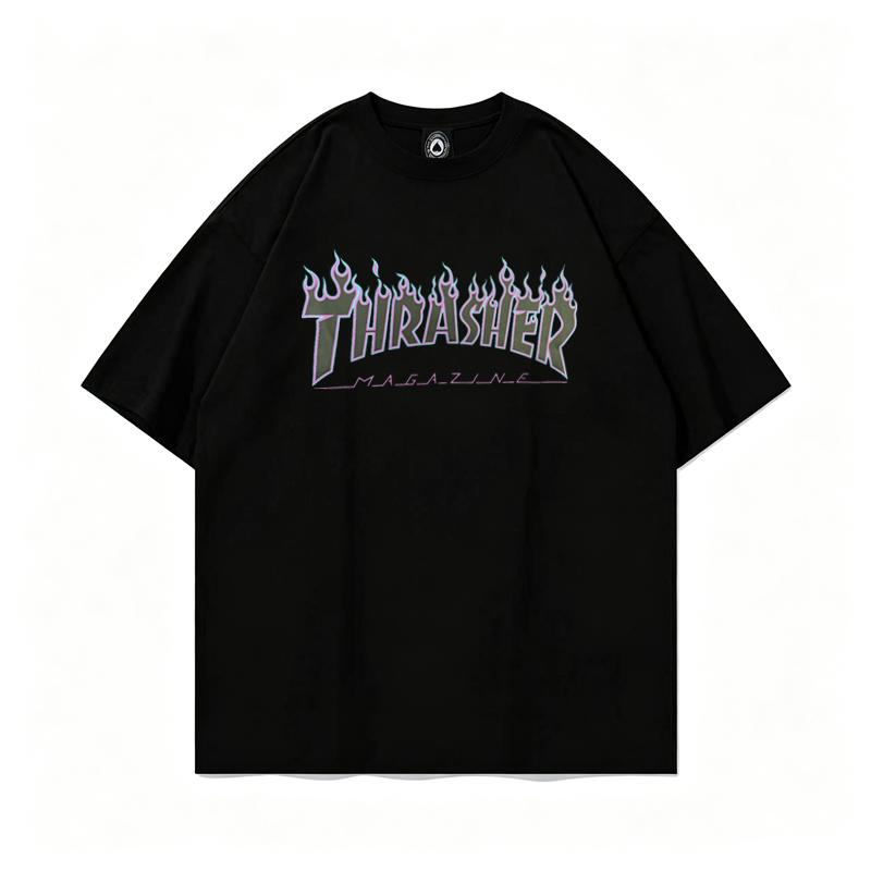 Camiseta de Verão 2019 Thrasher Skateboard Magazine com Estampa de Letras Masculina Feminina Algodão Oversized Manga Curta Casual Streetwear Camiseta Top