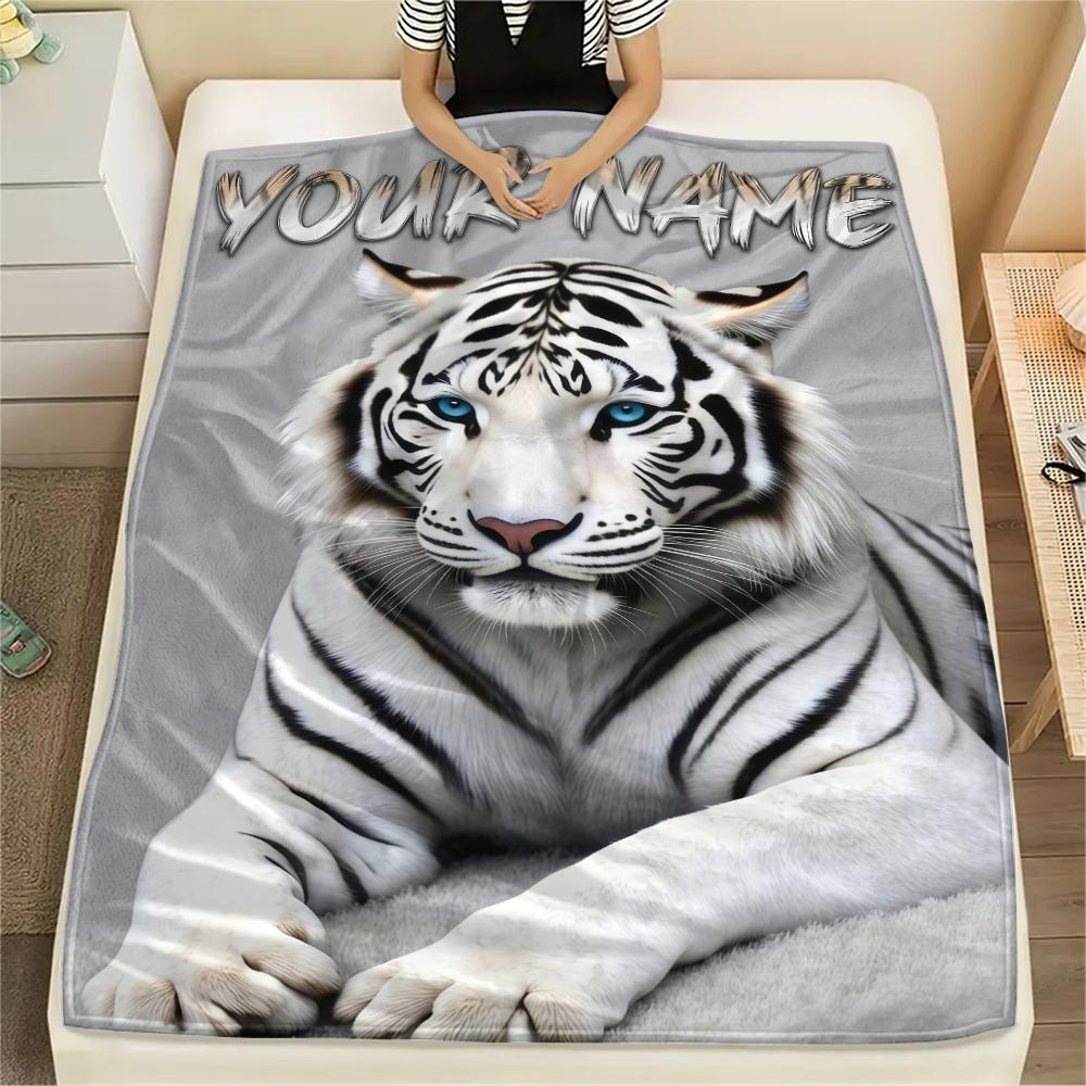 1PC Custom Name Tiger Fantasy Universe Patterned Flannel Blanket Suitable For All Seasons for Home Decor Warmth and Comfort Gifts Holiday Present_lx