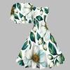 Women Plus Size Two Piece Set Floral Leaf Printed Square Neck Sleeveless Tie Waist Flared Dress With Short Sleeve Cropped Shrug