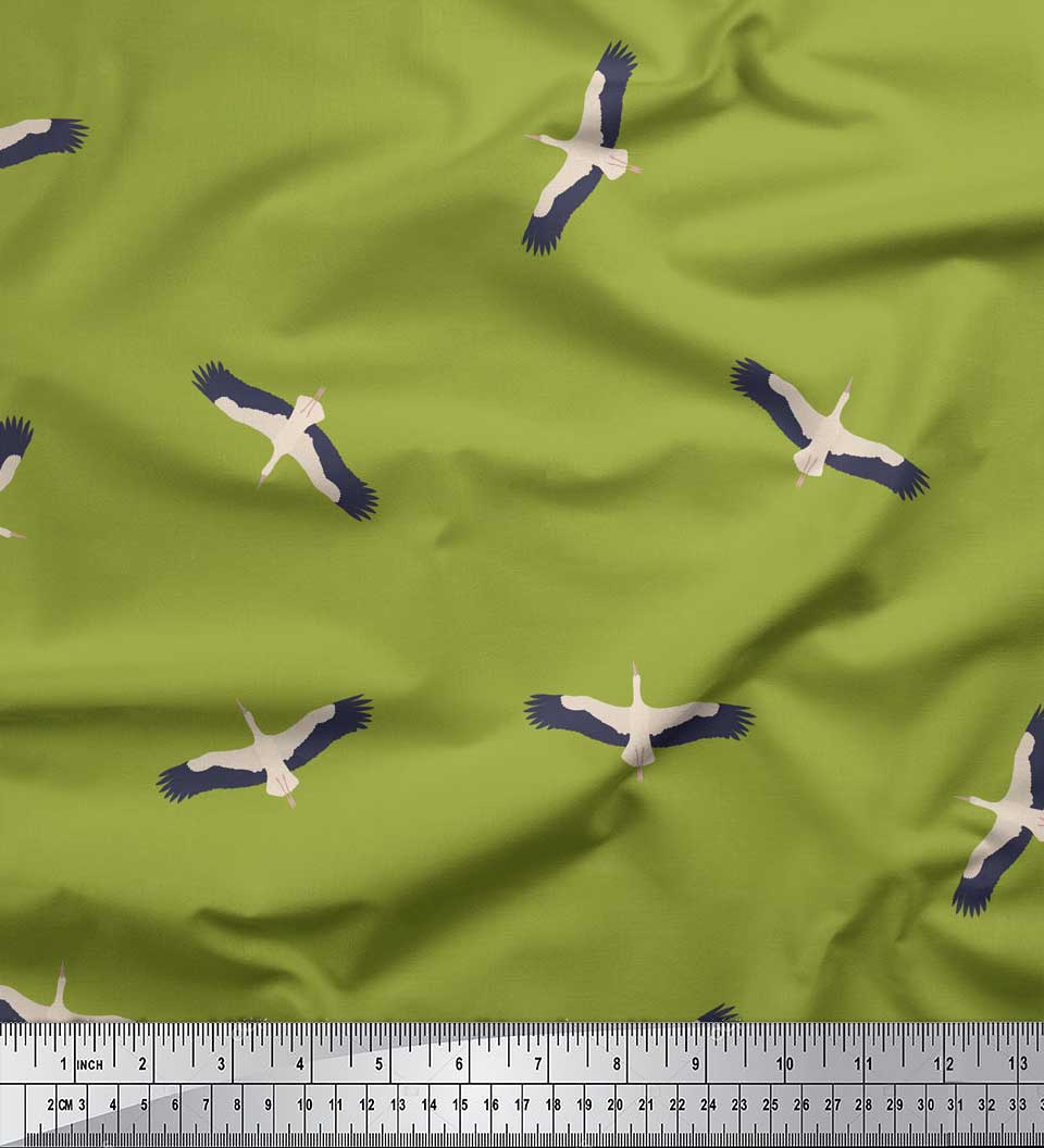 

Soimoi зеленый японский креп-сатин ткань летающий аист птица декор ткань с принтом метр 42 дюйма 42 Inch Wide - Poly Crepe зелёный