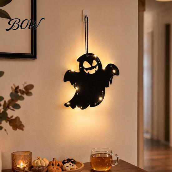 Outdoor Halloween Accessories Pumpkin Hanging Decor, Non-Woven Ghost Ornament with Light String, Spooky Holiday Decorations Door Wall Decor for