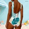 Women Plus Size High Round Neck Sleeveless Abstract Fruit Printed One Piece Swimsuit