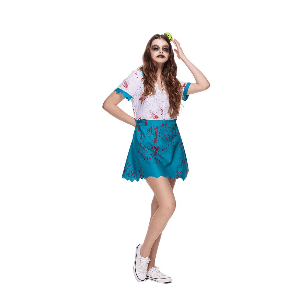 EraSpooky Adult Women Pickleball Costume Deadly Dink Zombie Player Dress with Half-Pickleball Hair Clip