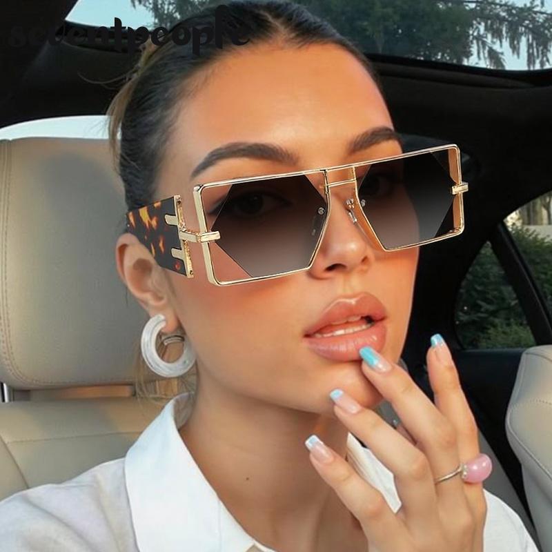 Vintage Punk Rectangle Sunglasses Women New  Luxury Brand Trendy Hollow Hexagon Lenses Double Beam Shades For Ladies UV400