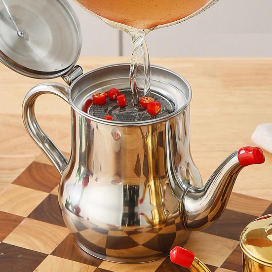 Stainless Steel Oil Filter Jug with Non-Drip Spout Heat-Resistant Kitchen Oil Container with Fine Mesh Rust-Proof Leak-Proof Essential Cooking Tool