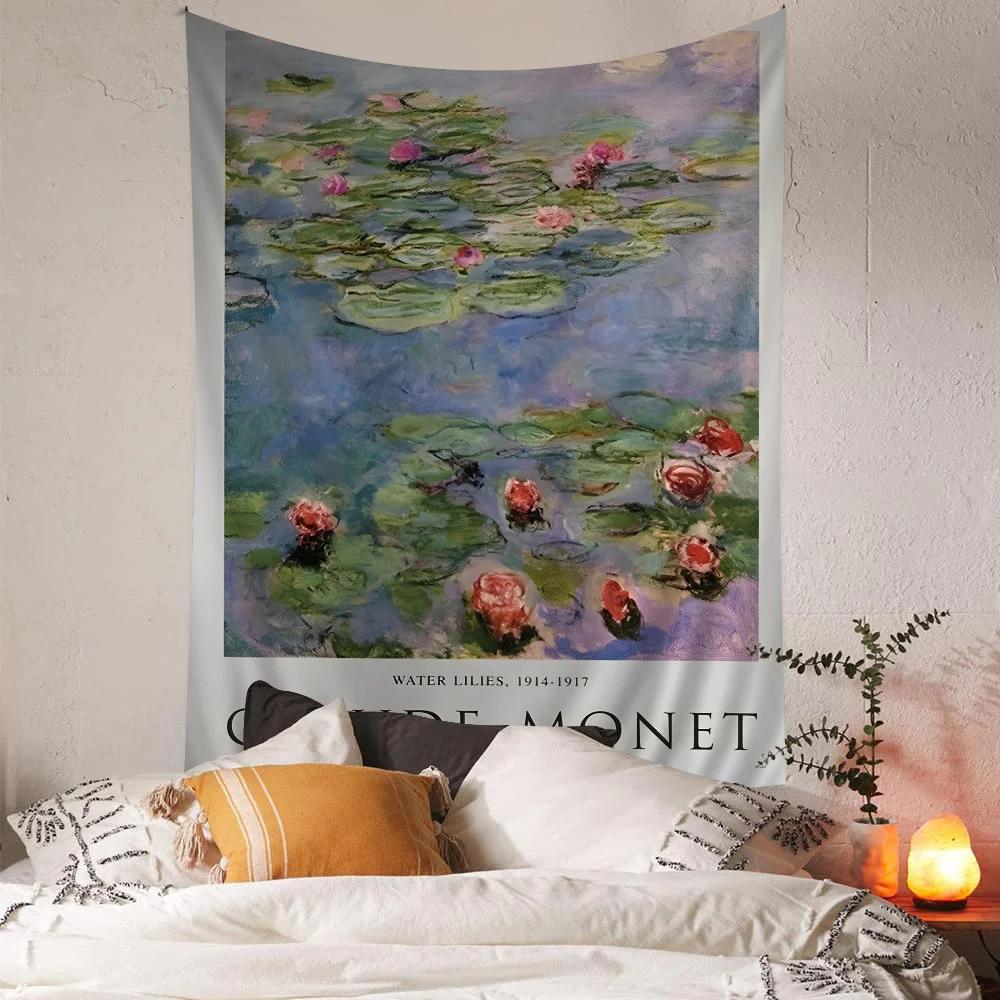 Claude Monet Abstrakcyjny Gobelin Anime do Zawieszenia Tarot Hippie Dywaniki Ścienne Dekoracja Domu Akademika