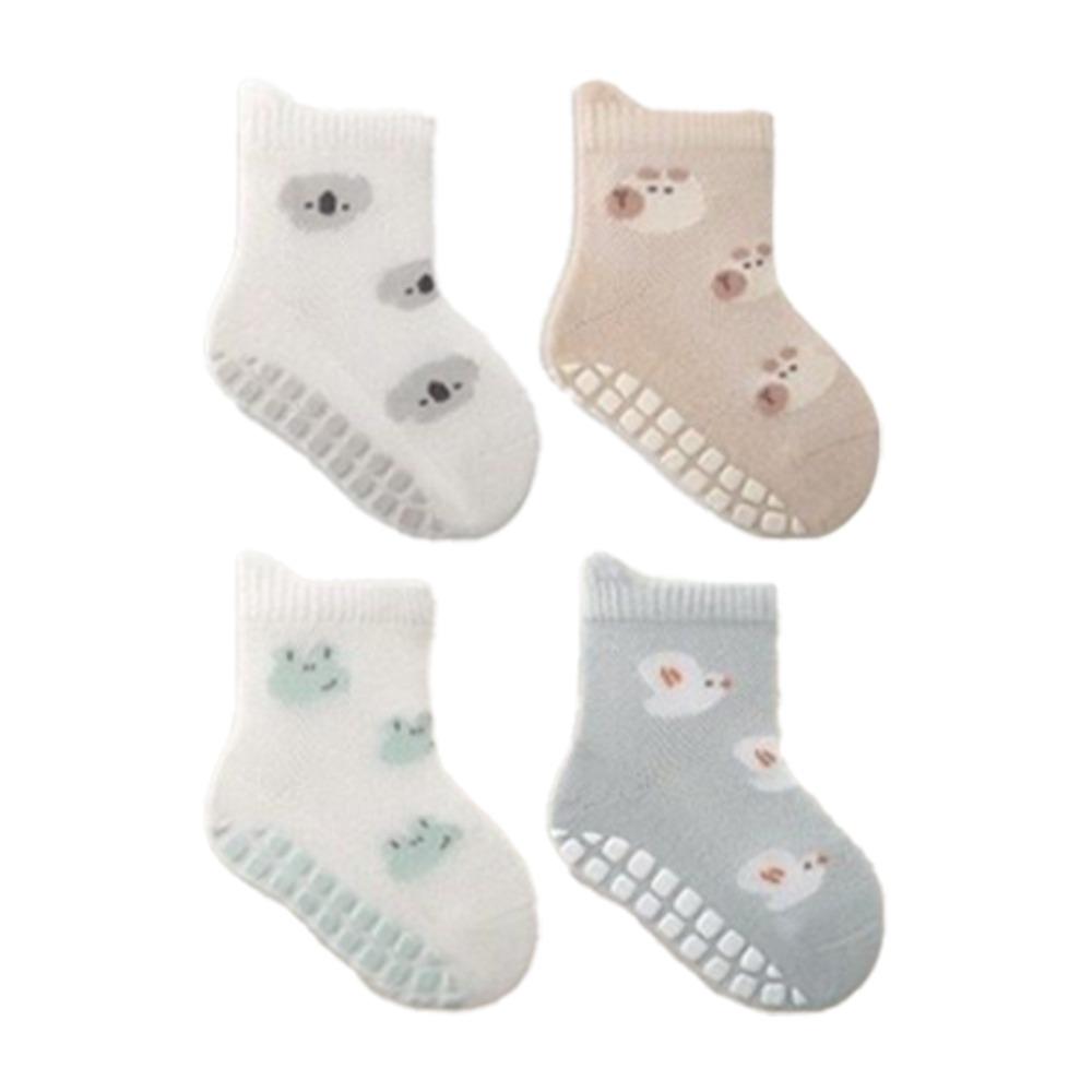 4 Pairs Soft Cotton Kids Floor Socks Non-Slip Sole Newborn Socks New Floor Stocking for Children M-For Age 1-3