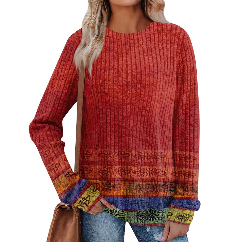 Women's Printed Lightweight Brushed-Cotton Round Neck Top