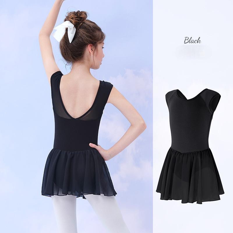 Girls  Ballet Dress Sleeveless Dance Leotard Dress Cotton Splice Dance Dress for Girls Kids Ballet Leotard with Chiffon Skirt 110 чёрный