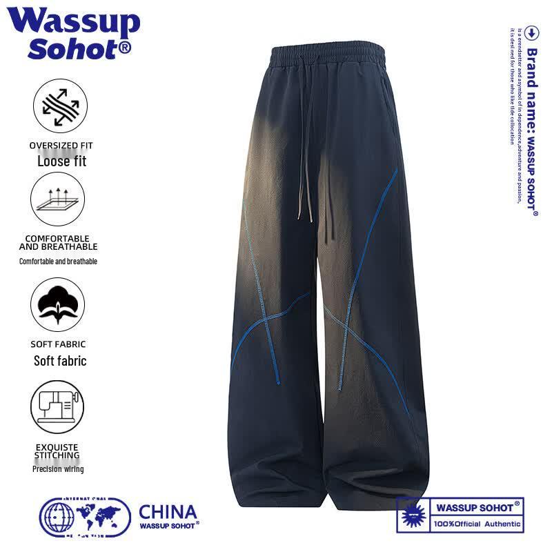 Wassup Sohot Men s Summer American Style Hasso Line Loose Curved Casual Pants XL