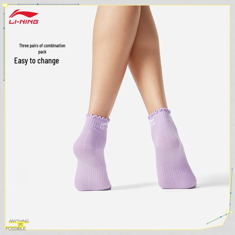 Li-Ning Women s Fashion Sports Short Socks (3-Pair Pack) L