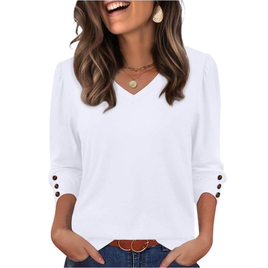 Women's Fashion Casual Solid Color V-neck  T-shirt Top