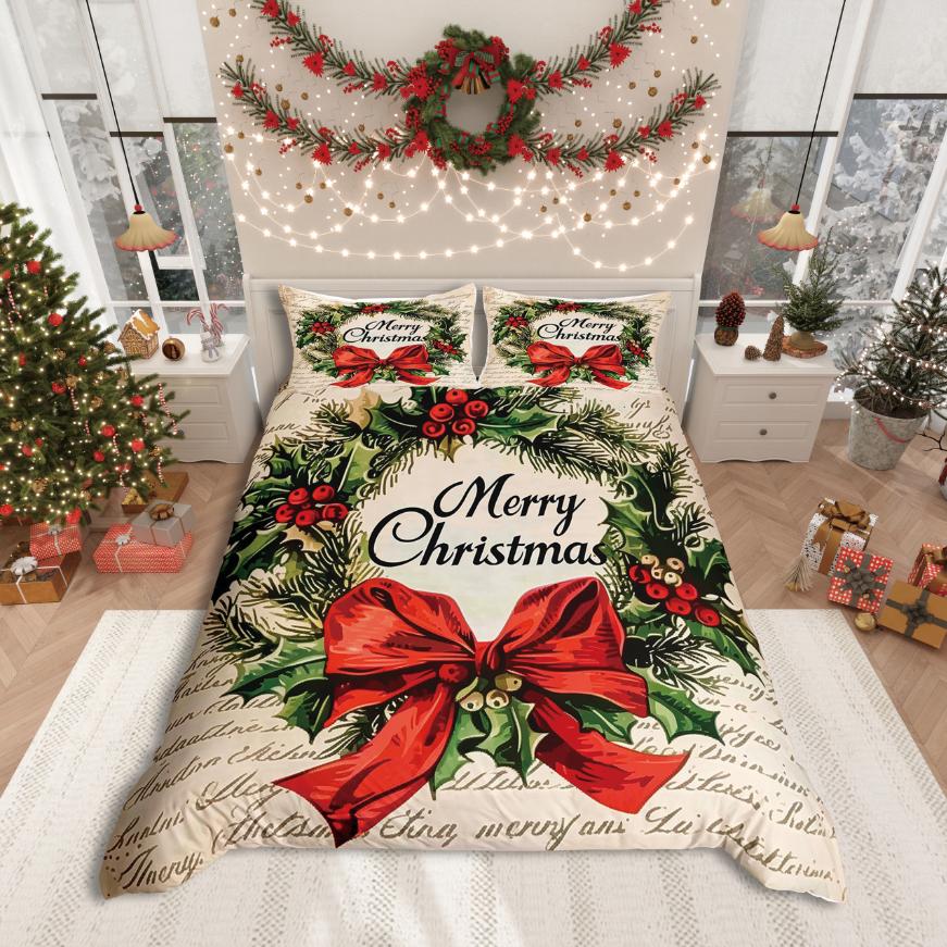 Homewish Merry Christmas Duvet Cover SetFestival Xmas For Girls Bedding SetHappy New Year Decor