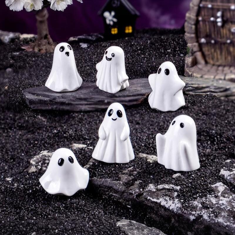 Mini Resin Ghost Figurines 10Pcs Spooky Halloween Tiny Ornaments for Micro Landscape DIY Handmade Projects
