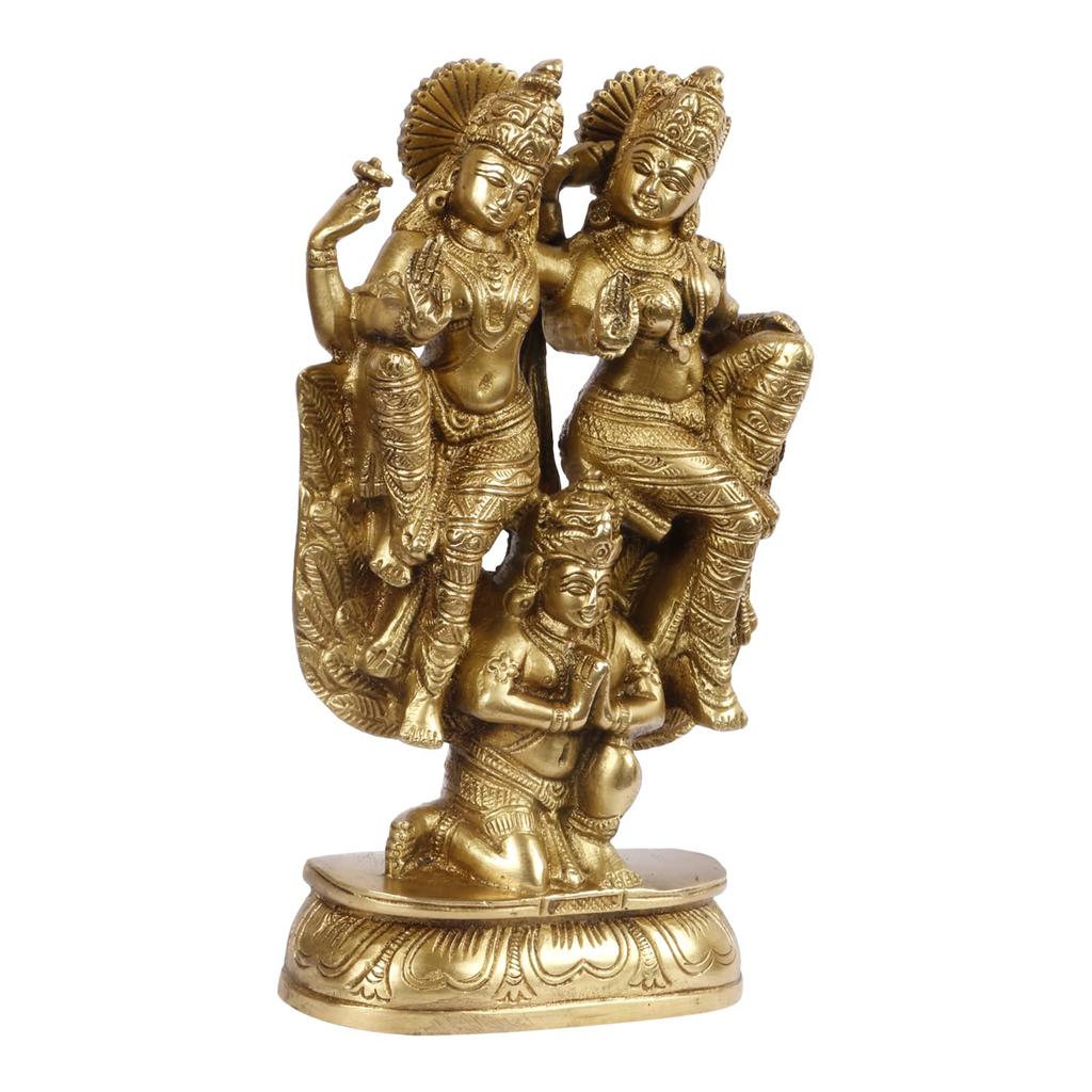 God Vishnu Laxmi Riding On Garuda Idol, Golden Finish, Divine Murti - 8.5 Inch