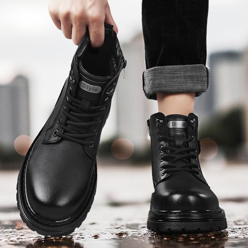 Mens Soft Elastic Winter Warm Winter Cold Padded Snow Boots Thick-soled Non-slip Wear-resistant Outdoor Leisure Sports Running Martin Cotton Boots