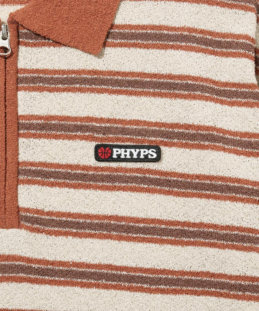 PHYSICAL DEPARTMENT Striped Short Sleeve Collared Knit_Orange
