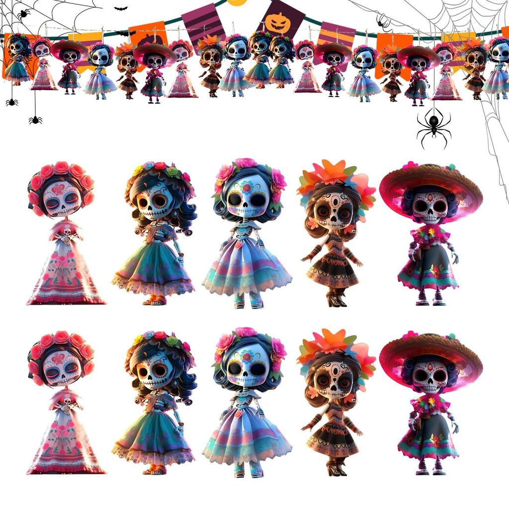 Neu 10 Stück/Set Gruselige Puppe Halloween Baumschmuck 2D Punk Geist Ornament Acryl Gotisch Mit 16 Fuß Seil Dekoration Für Party Hängend