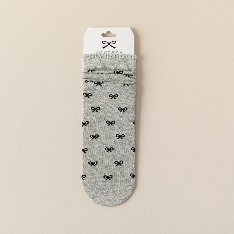 5/10 Pairs Casual Spring Autumn Bone Free Socks for Women with Lace and Bow Mid Calf Socks JK Lolita Sweet and Versatile Cotton Pile Socks