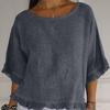 Summer Casual T-Shirt Round Neck Short Sleeved Cotton Linen Blouse Casual Solid Color Loose Pullover Clothes Fit Shirt for Women