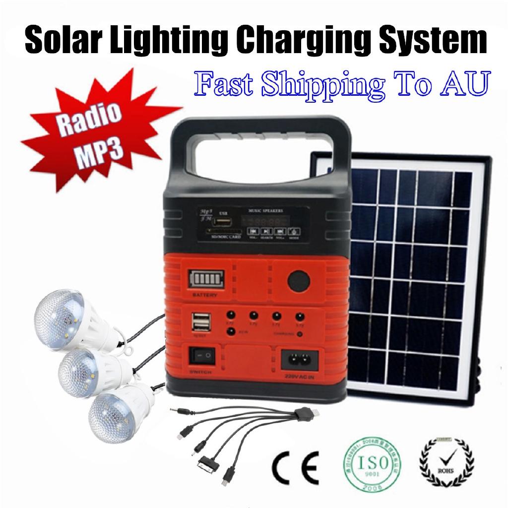 

100-240В 3 светодиода Комплект системы солнечного освещения 7500 мАч USB-зарядка Бытовой генераторный комплект Уличный источник питания MP3-радио Фонарик Аварийный