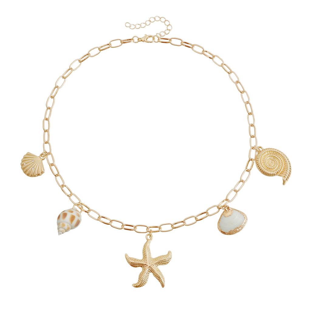 Summer Ocean Elements Starfish Shell Conch Pearl Tassel Choker Necklace for Women Bohemia Casual Beach Vacation Outfit Jewelry
