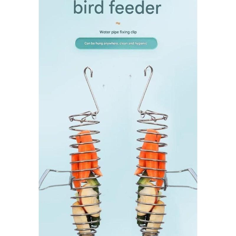 Stainless Steel Hanging Bird Feeder With Perch Stand For Parrots Cockatiels And Pet Bird Fruit Vegetable Treats Feeding