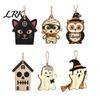 Vintage Cartoon Ghost Pumpkin Tags Halloween Wooden Ornaments, Rustic Spooky Owl Skull Decorative for Fall Festivals Hanging Decoration Fireplace Tree