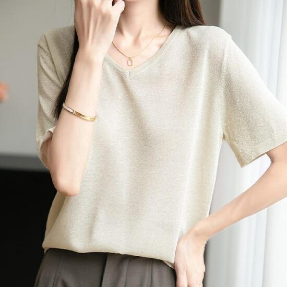 NaVaVa Women S Ice Cool Pearl V Neck ShorT SleeVe KniT T ShirT Nk3709