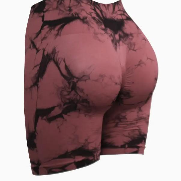 European & American Tie-Dye High-Waist Quick-Dry Yoga Shorts: Seamless, Elastic, Hip-Lifting, Fitness-Ready