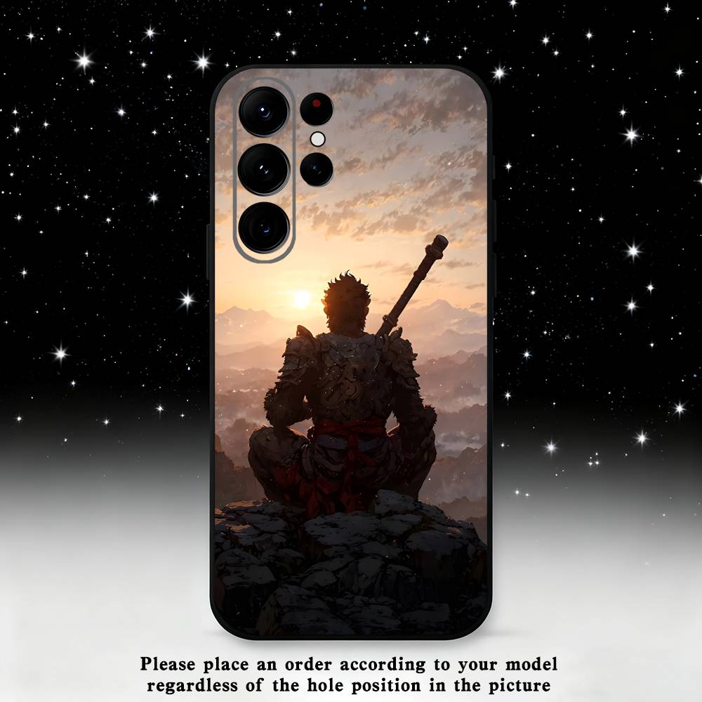Black Myth Wukong Phone Case For Samsung S25,S24,S23,S22,S21,S20,S10,Ultra,Plus,Lite,FE,Soft Silicone Black Cover