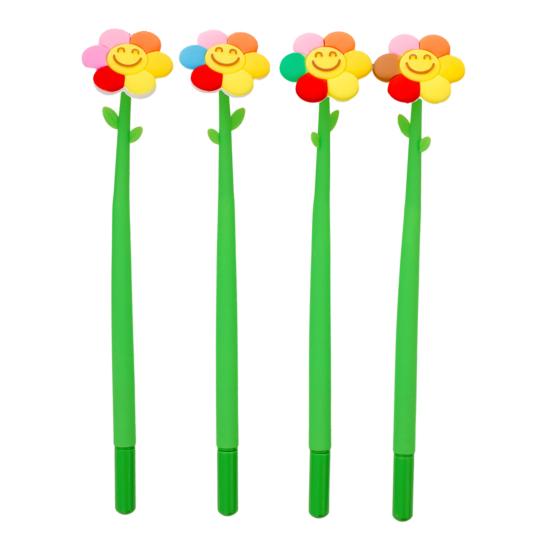 

2Pcs Sunflower Gel Pen with Soft Silicone Grip Cute Smile Face Design Pen Smooth Writing 0.5mm Black Ink Pen Fun School Supply for Students Office 0.5mm Random Style