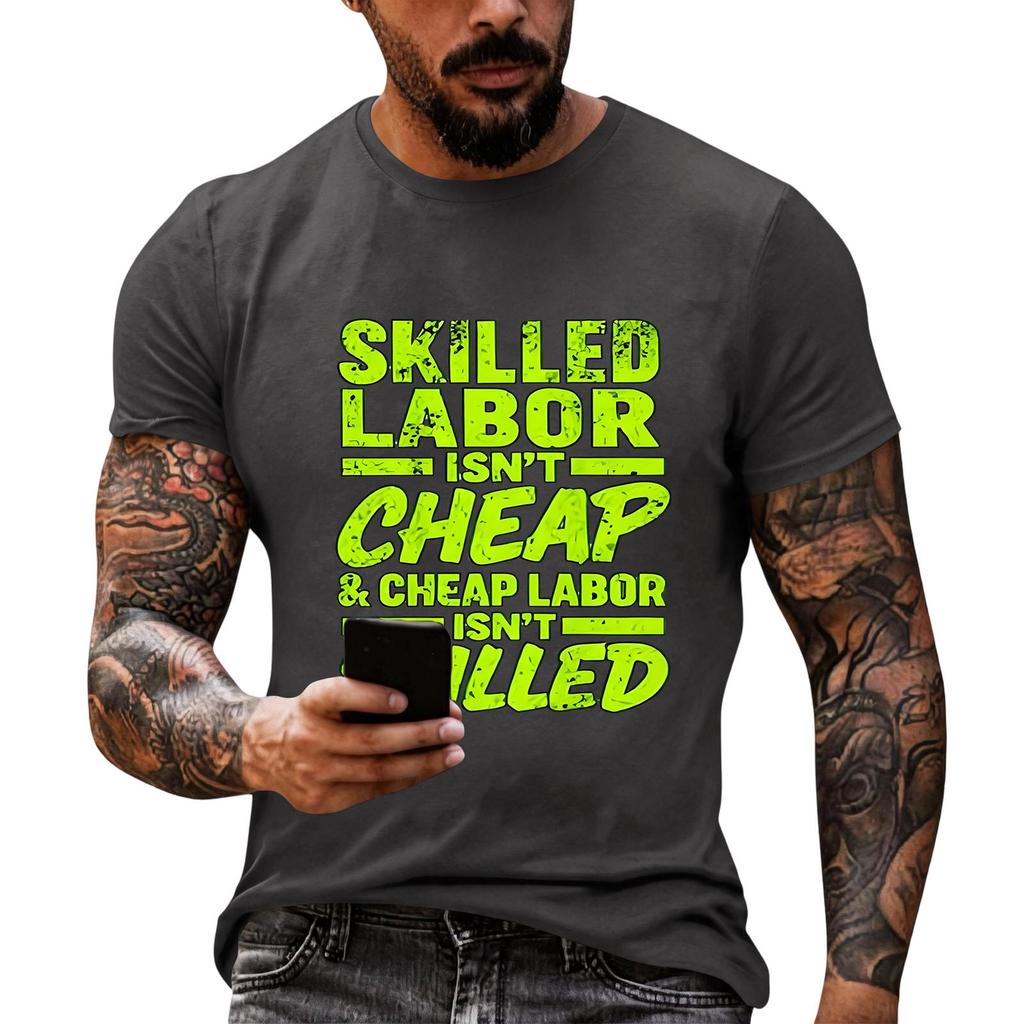 Men's Casual Loose Fit Short Sleeve T-Shirt Labor Day Graphic Printed Top Comfortable Crew Neck Tee